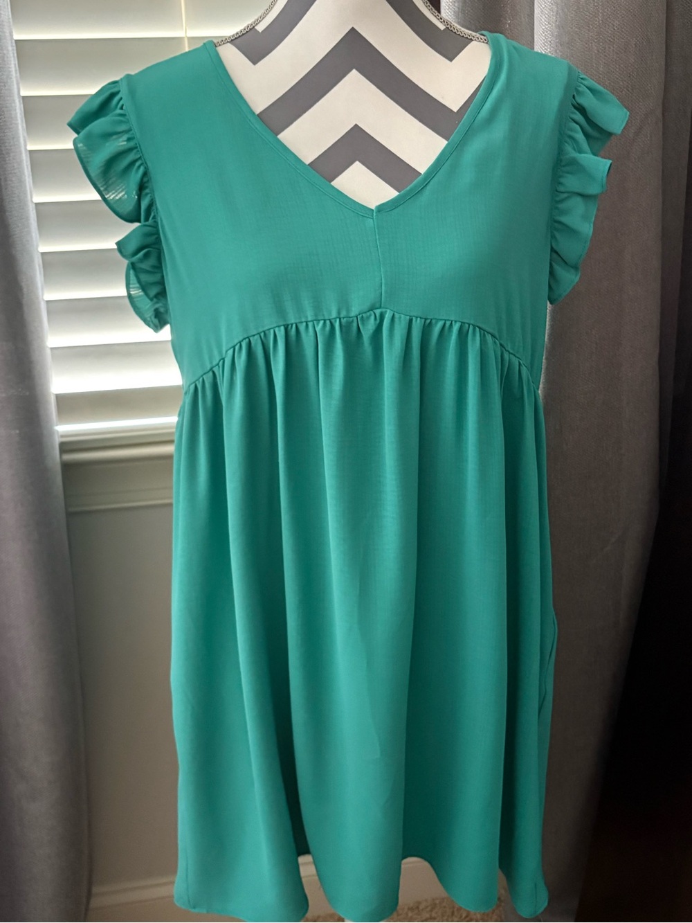 Umgee Teal Green Mini Dress with Ruffle Cap Sleeves